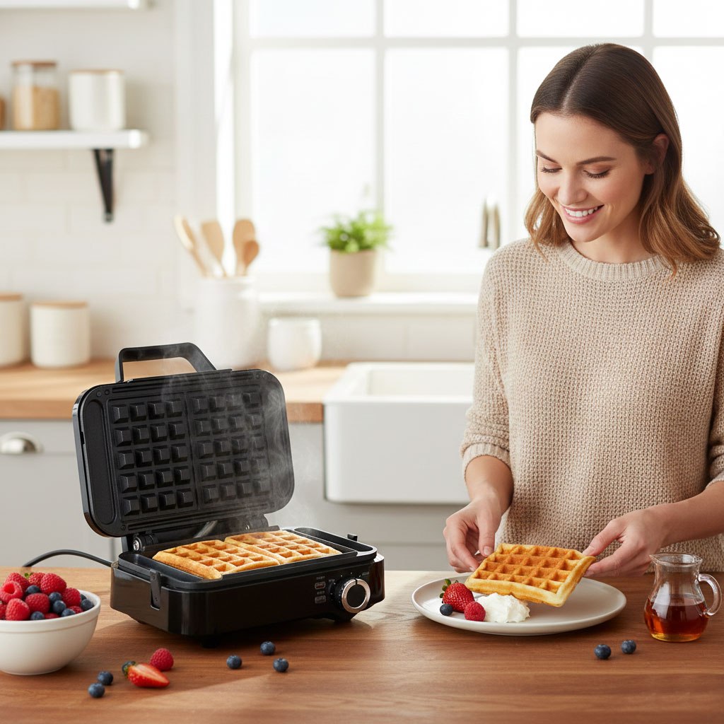 Waffle Iron for 2 Large Waffles Nonstick Coating Temperature Control 1 Power rating 1200 W