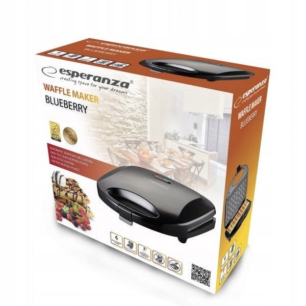 Waffle iron Esperanza BLUEBERRY EKT008 (1000W; black) Model OPIEKACZ DO GOFRÓW CHRUPIĄCE GOFROWNICA MOCNY
