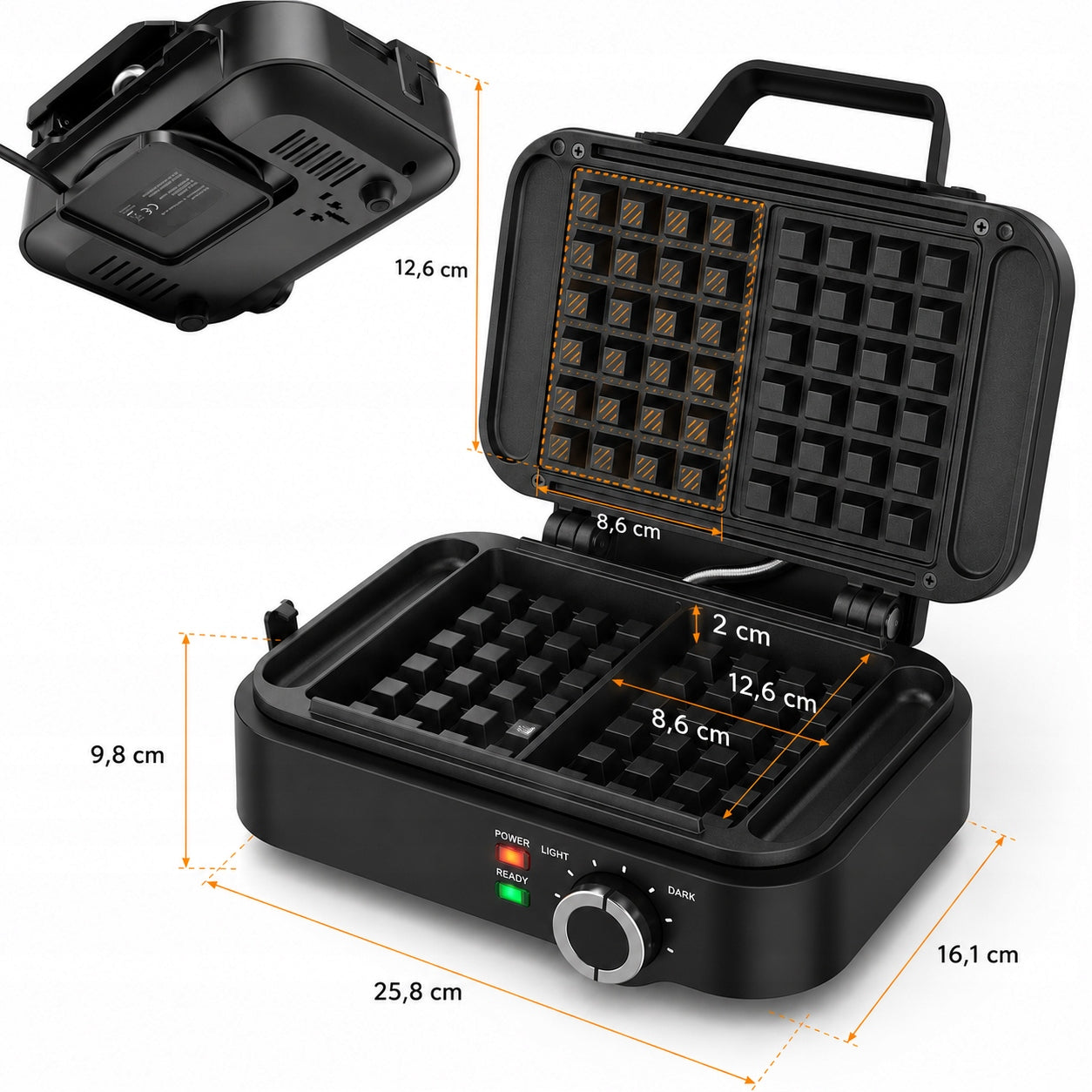 Waffle iron MarBit for 2 large strong waffles 2000W black temperature control Manufacturer code ATC-WM783A