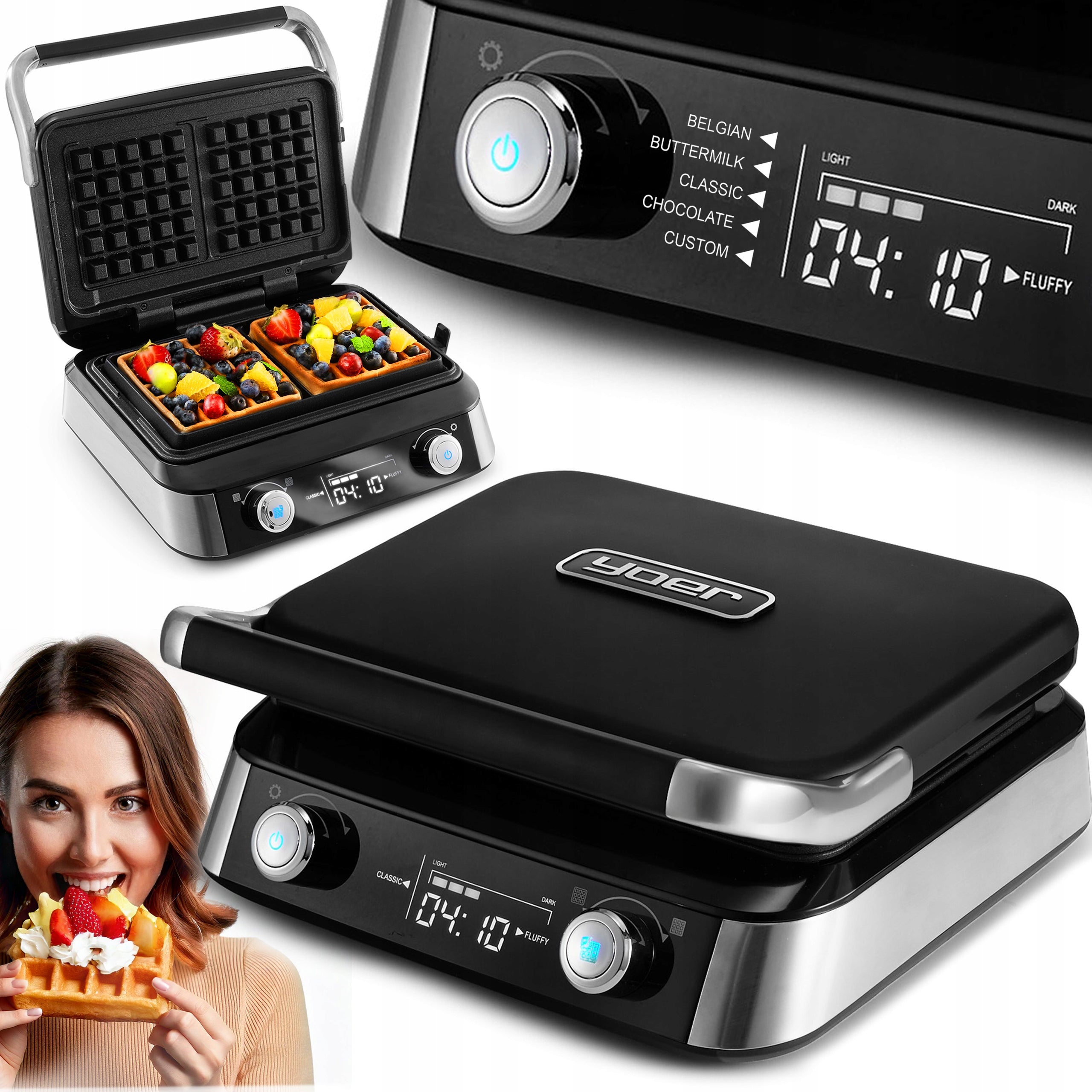 Waffle iron Yoer 2 large waffles +5 automatic thresholds + Crisp adjustment