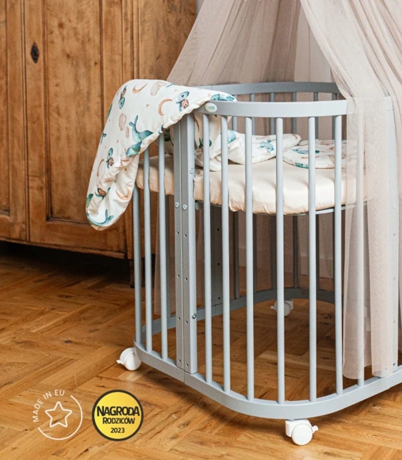 Waldin Cot (W2) 7in1 with Mattress Circles & Straps, Grey Medical device no