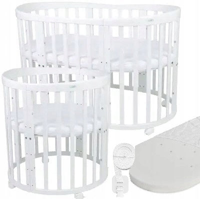 Waldin cot (oval) 7in1 with mattress Wheels&Belts, White