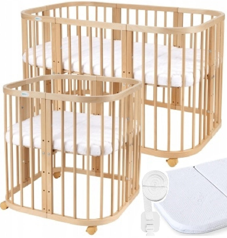 Waldin wooden cot W2 (simple) 7in1 mattress & sheet, Natural