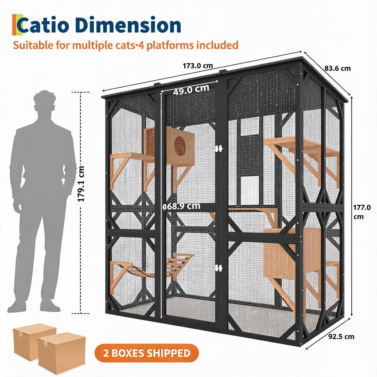 Walk-In Catio with Window Access, Roof, Bridge, Scratching, 172x 92x 177cm Manufacturer code JOLLYTOP