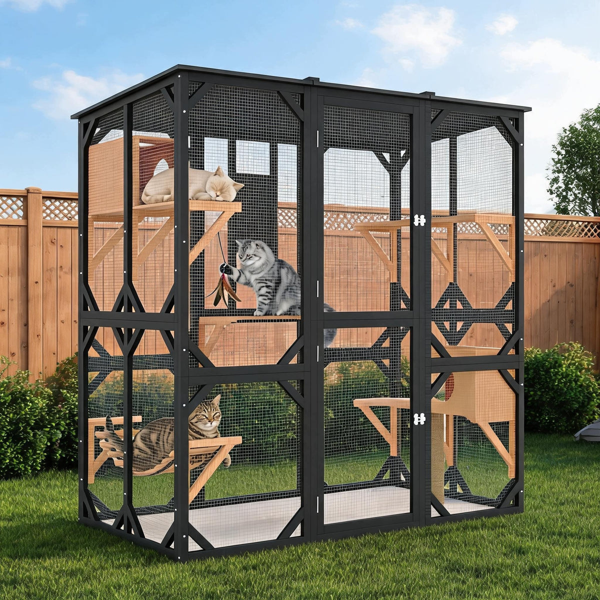 Walk-In Catio with Window Access, Roof, Bridge, Scratching, 172x 92x 177cm