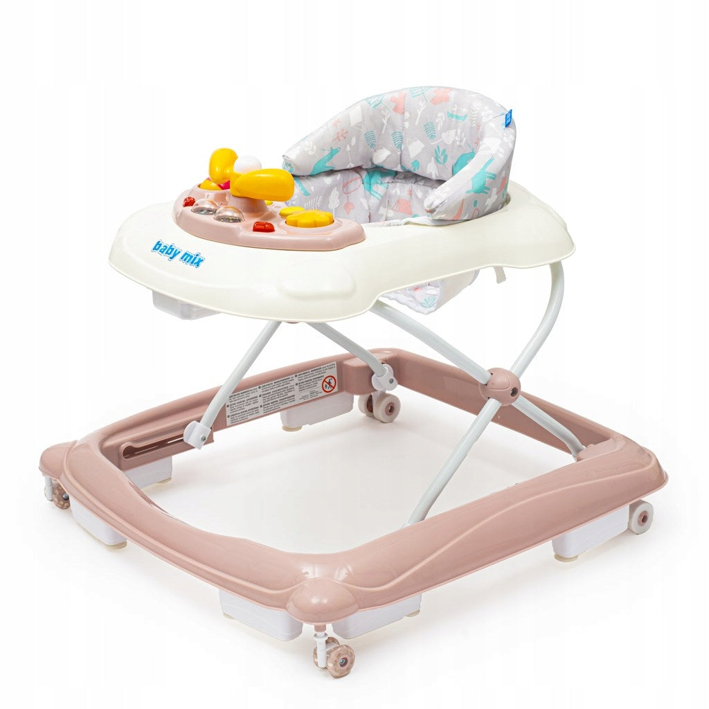 Walker Baby Mix with steering wheel and silicone wheels powder pink