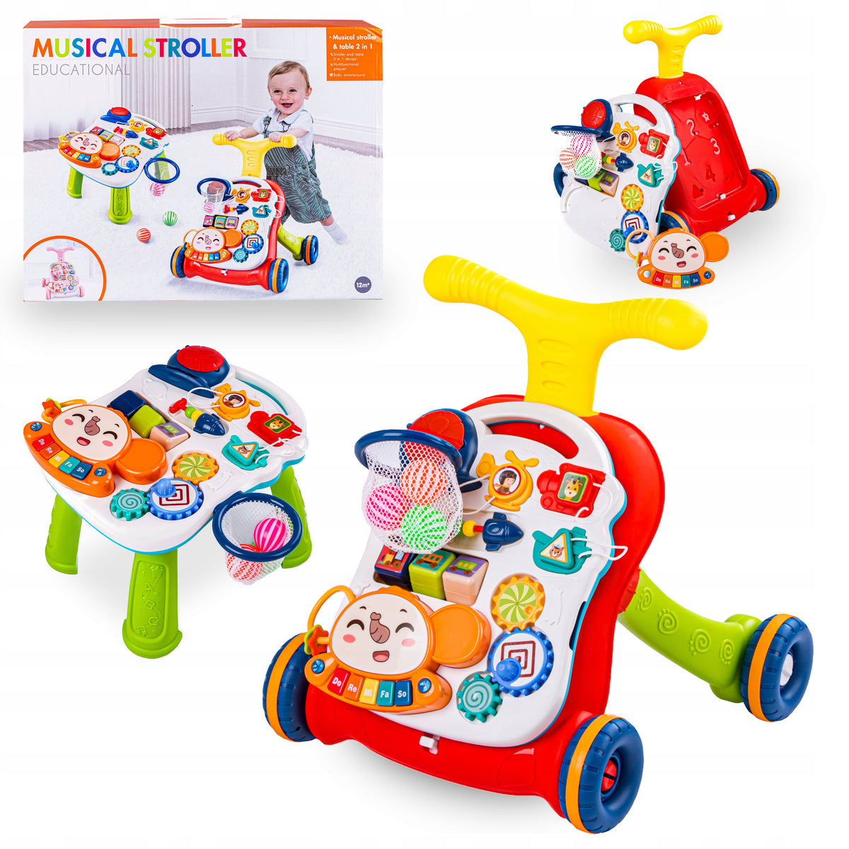 Walker Interactive Musical Educational Pusher Table Playing Ride-On 2in1