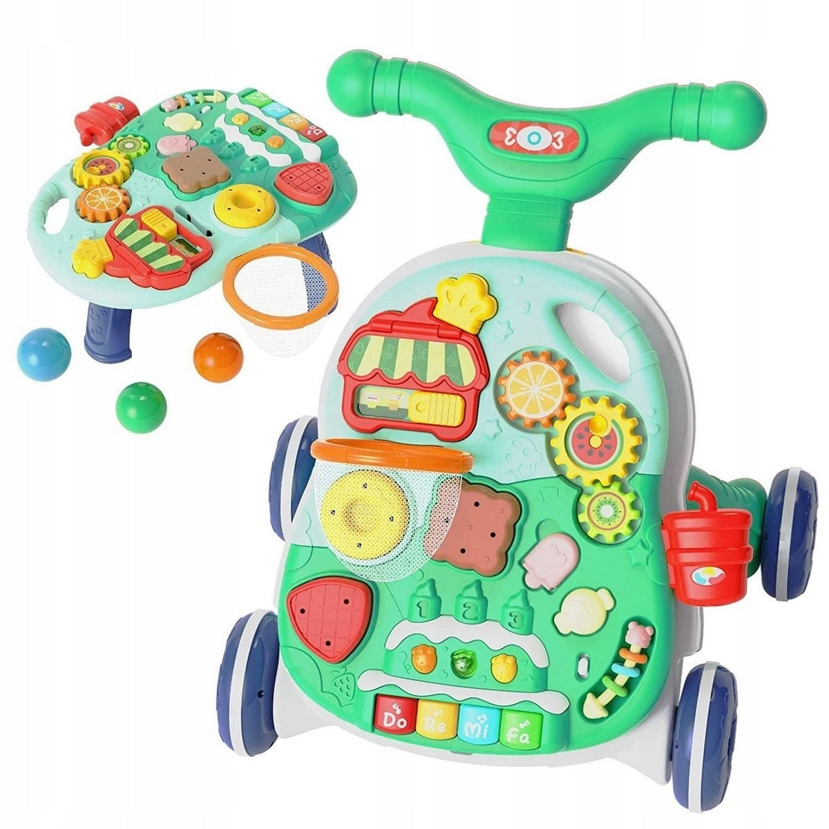 Walker Pusher Interactive Table Riding Wheel Educational 3in1 Piano Panel Kid's age 3＋ years