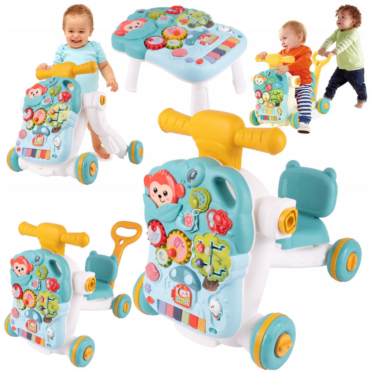 Walker Pusher Ride-On Seat Interactive Table Educational Panel 4in1