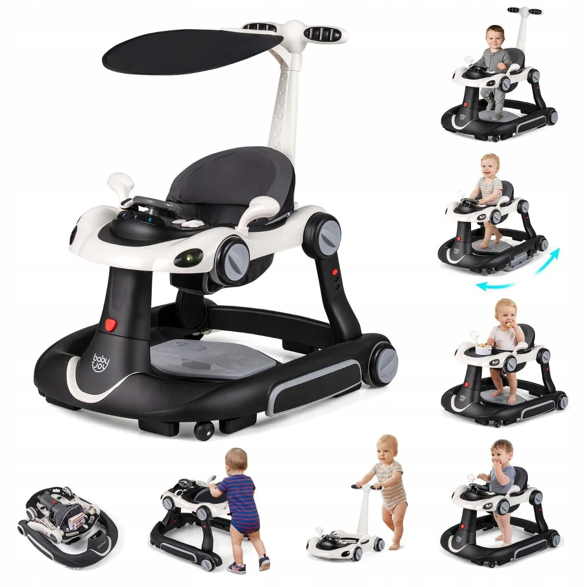 Walker pusher Costway black with height adjustment