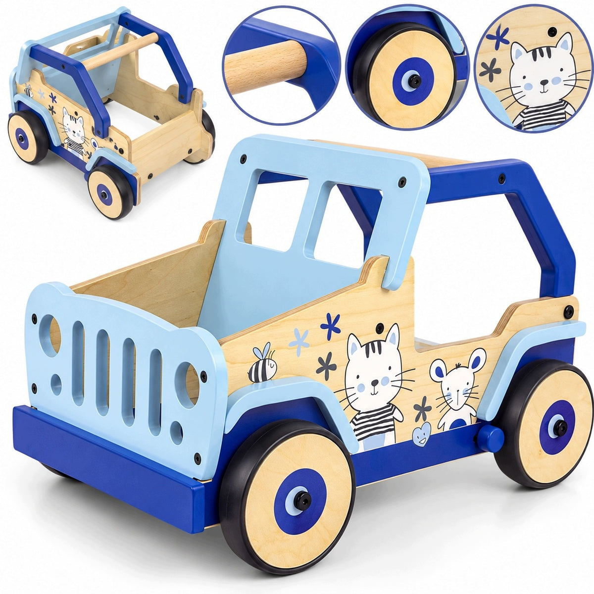 Walker wooden pusher for baby 12-36 months brake trunk