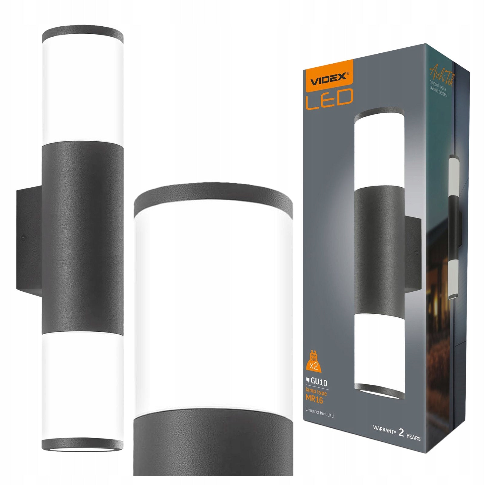 Wall Lamp Garden Facade Lamp Outdoor IP54 2x GU10 Grey Videx