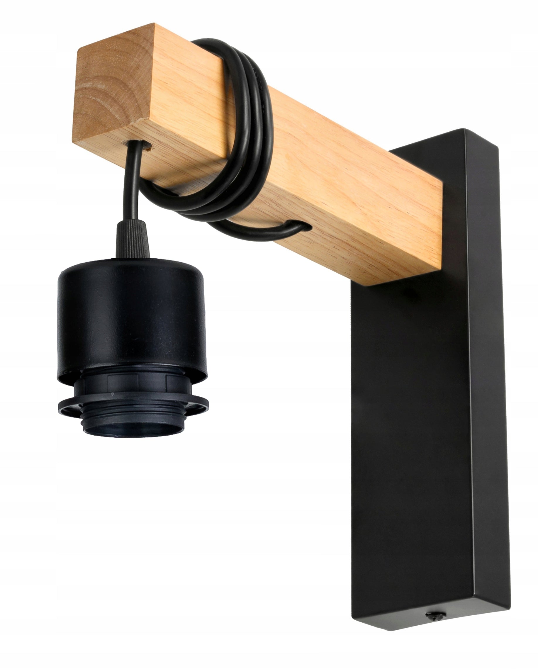 Wall Lamp Wooden LED Overhang on Cable Shade 1xE27 LOFT Black Batteries included no