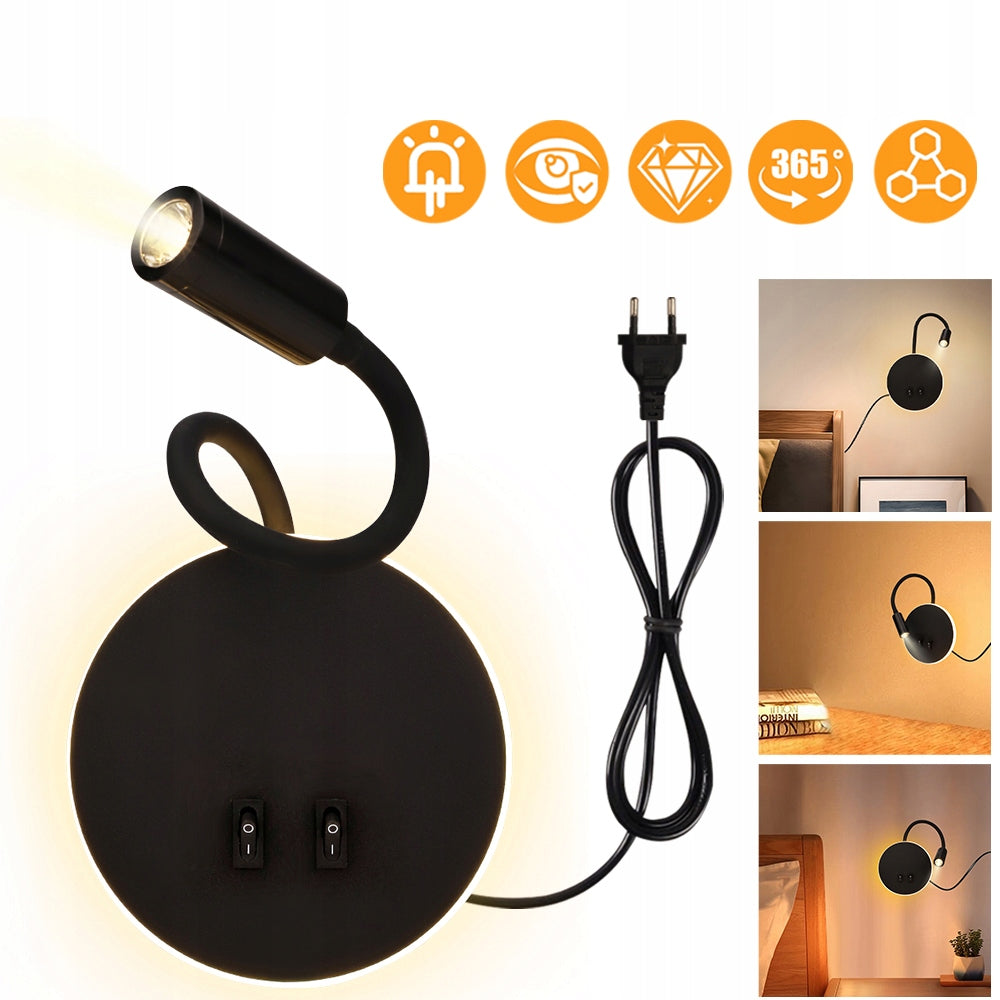 Wall Lamp at the Bed, Reading Lamp Wall Mounted and Cable Mounted Product weight with unit packaging 0.687 kg