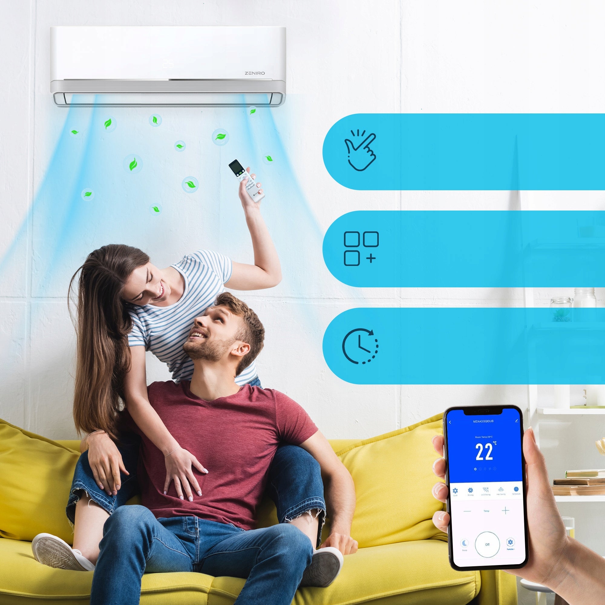 Wall Mounted Air Conditioner 3,5 kW 45m² WiFi Home Air Conditioning Heating Control with the remote control