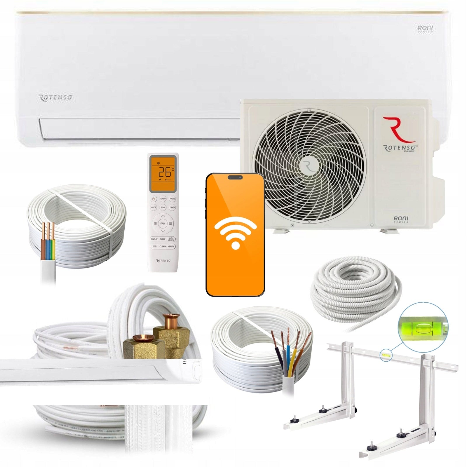 Wall Mounted Air Conditioner Rotenso Roni 5kW for Home Mounting Kit 3mb Rodigas