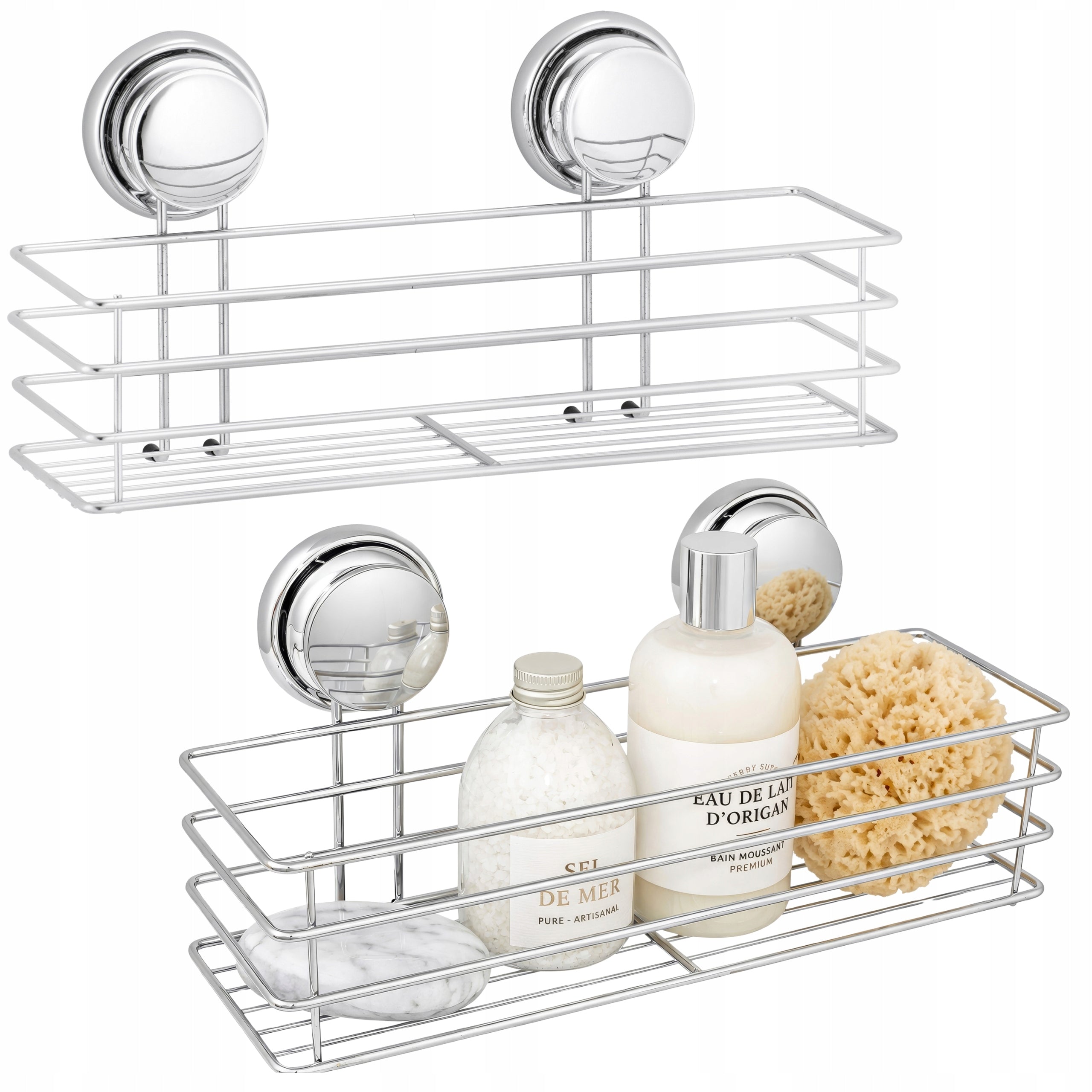 Wall Mounted Bathroom Shelf Suction Cup Chrome Plated Without Drilling
