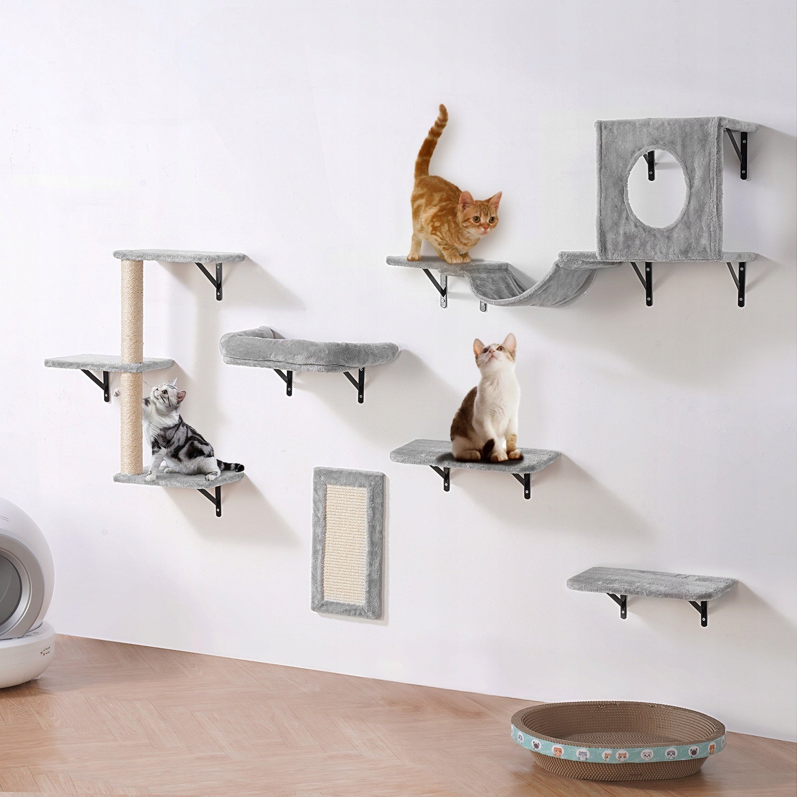 Wall Mounted Cat Shelves Tree with Jump Boards Hammock Sofa Grip Set of 6 EAN (GTIN) 197988411994