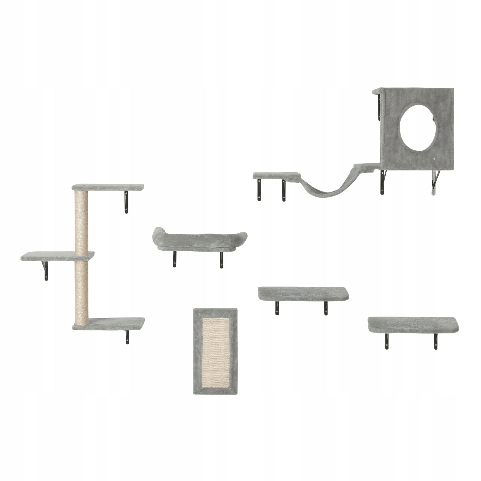 Wall Mounted Cat Shelves Tree with Jump Boards Hammock Sofa Grip Set of 6 Kind scratching post