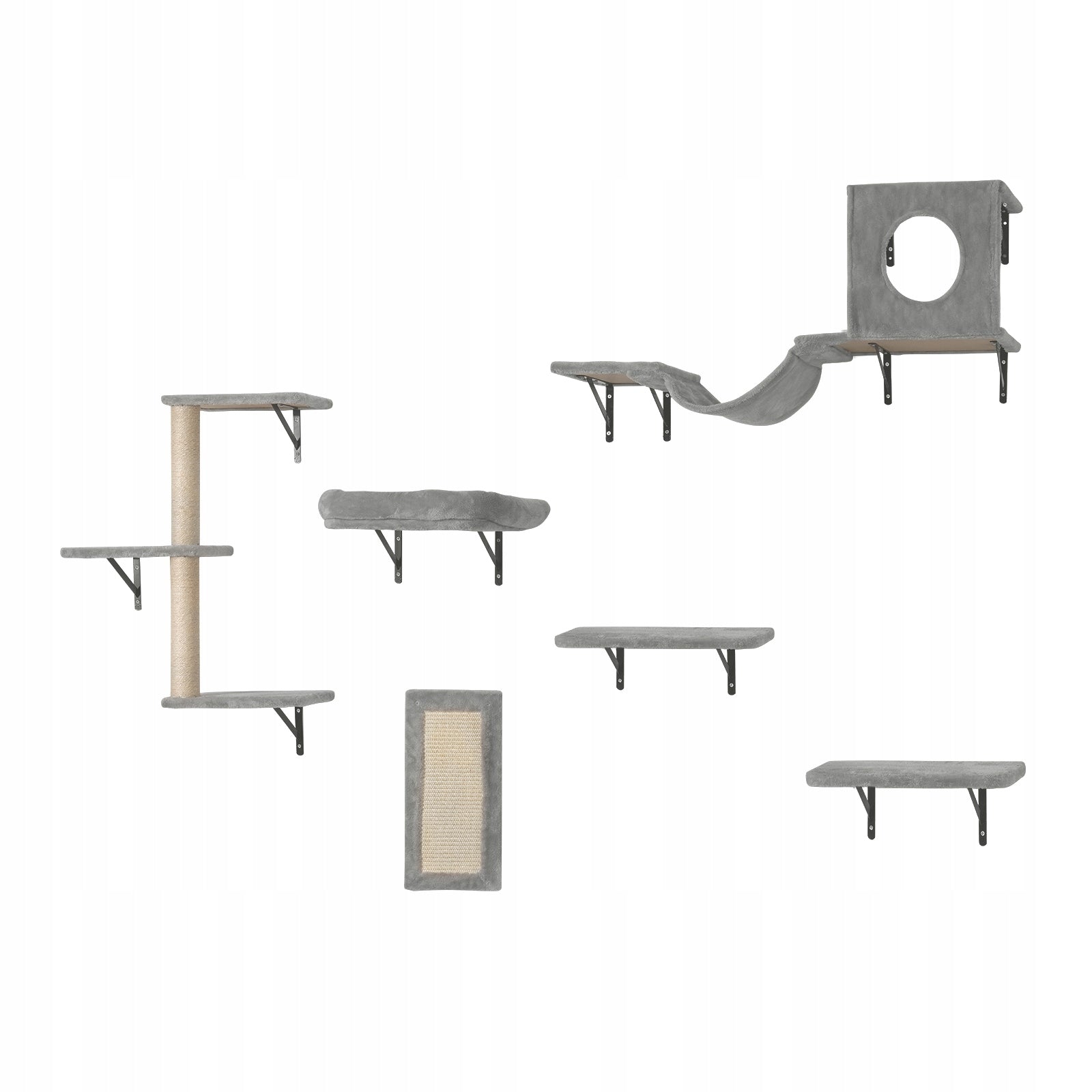 Wall Mounted Cat Shelves Tree with Jump Boards Hammock Sofa Grip Set of 6