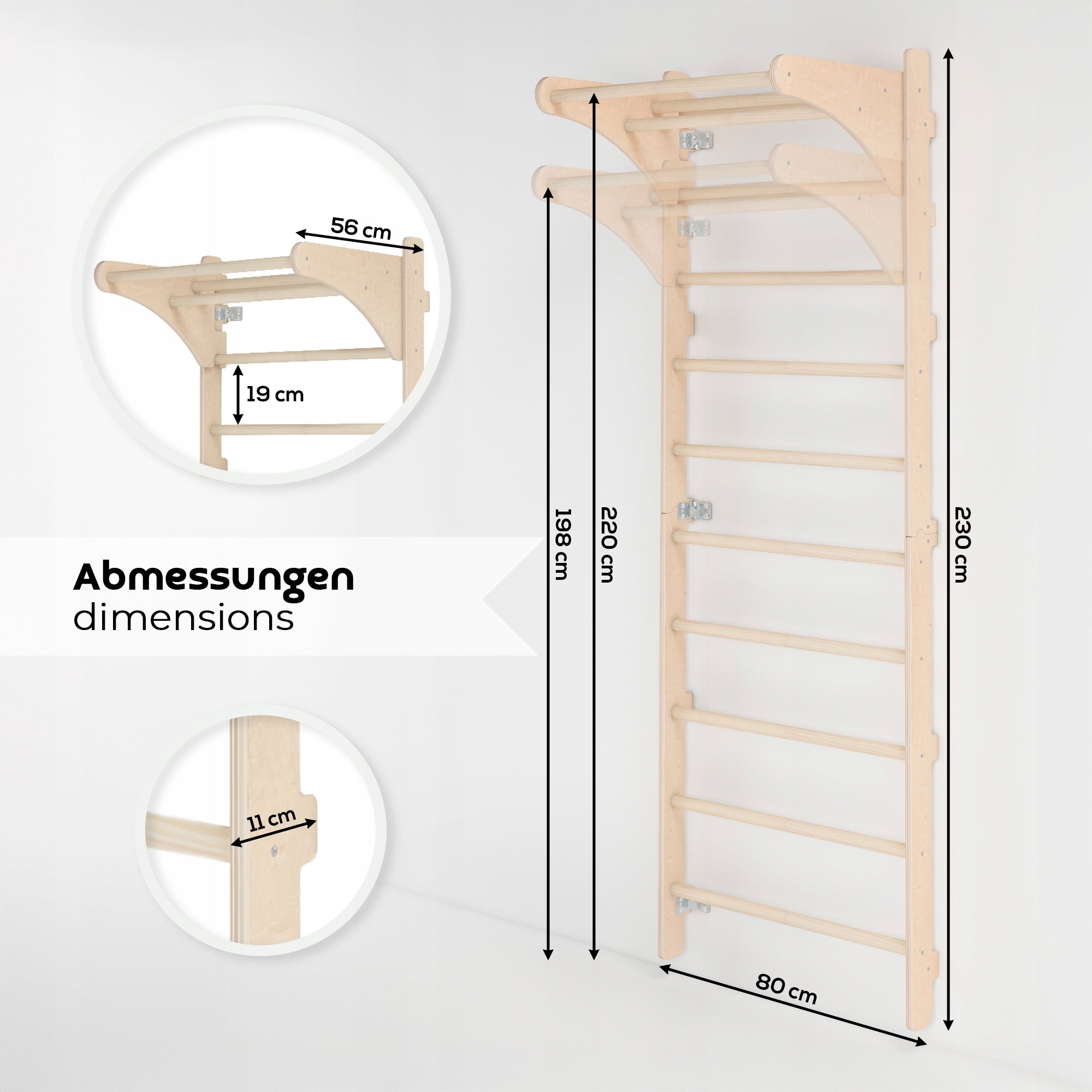 Wall Mounted Gymnastic Ladder with Handle for Adults + GYMNASTIC WHEELS Packaging status original