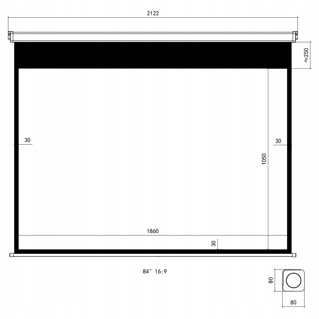 Wall Mounted Projection Screen ELECTRIC 84" 16:9 4K Full HD Automatic Packaging status original