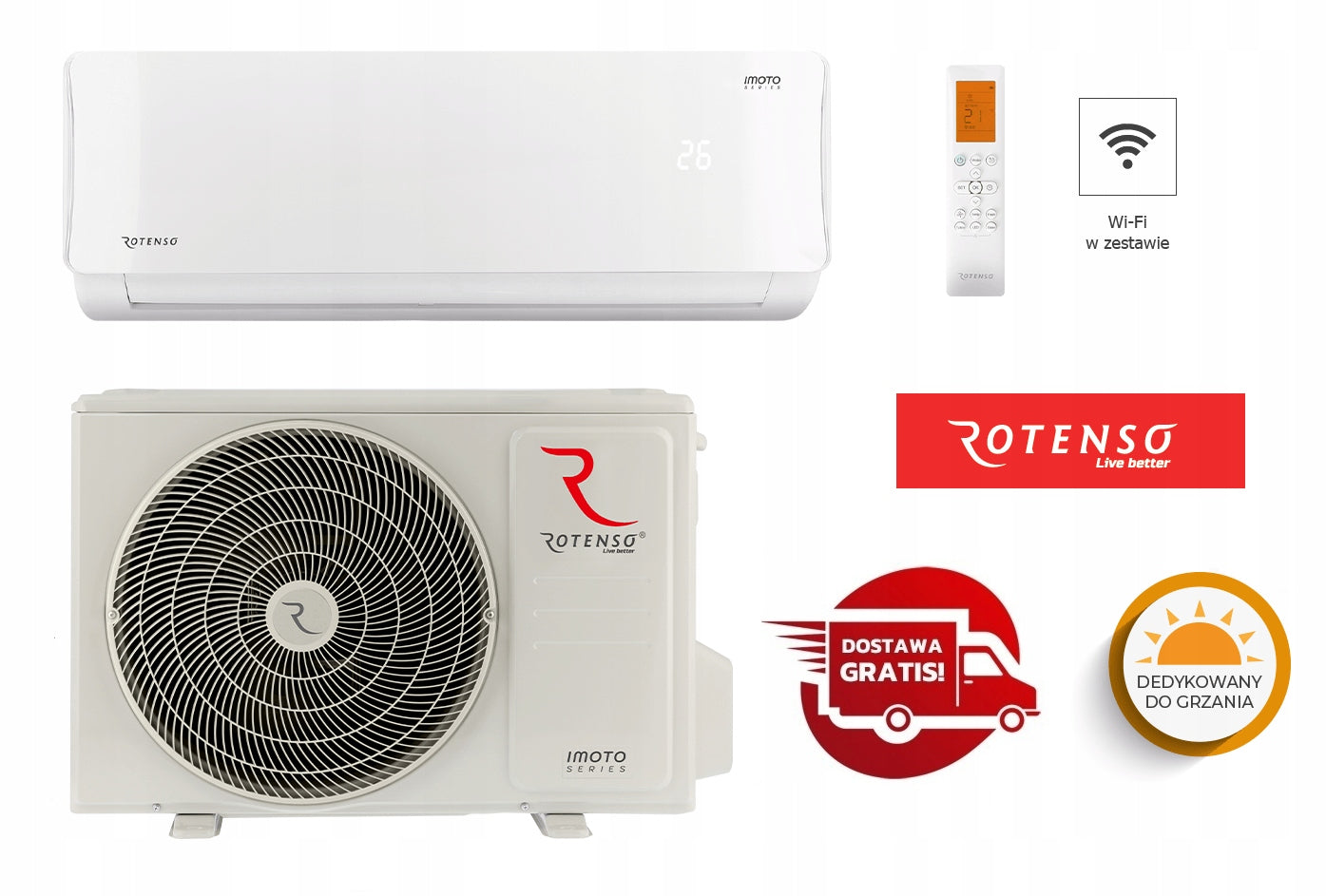 Wall air conditioner 2,6 kW Rotenso IMOTO with WiFi +winter package, class A+++ Manufacturer code Rotenso IMOTO 2,6 kW I26Xi+I26Xo z WiFi
