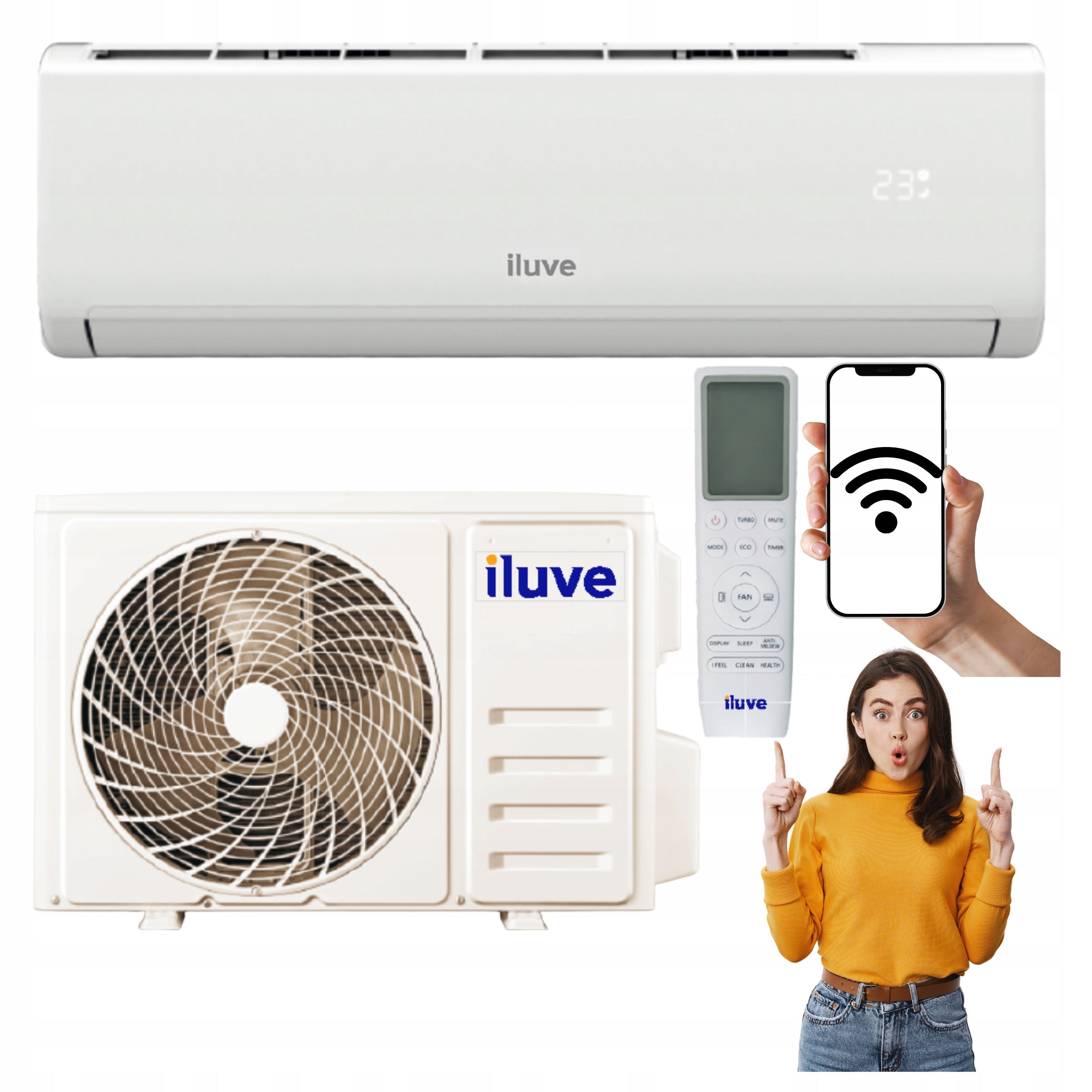 Wall air conditioning ILUVE 3,4kW 40m2 WiFI HOME AIR CONDITIONING WITH HEATER