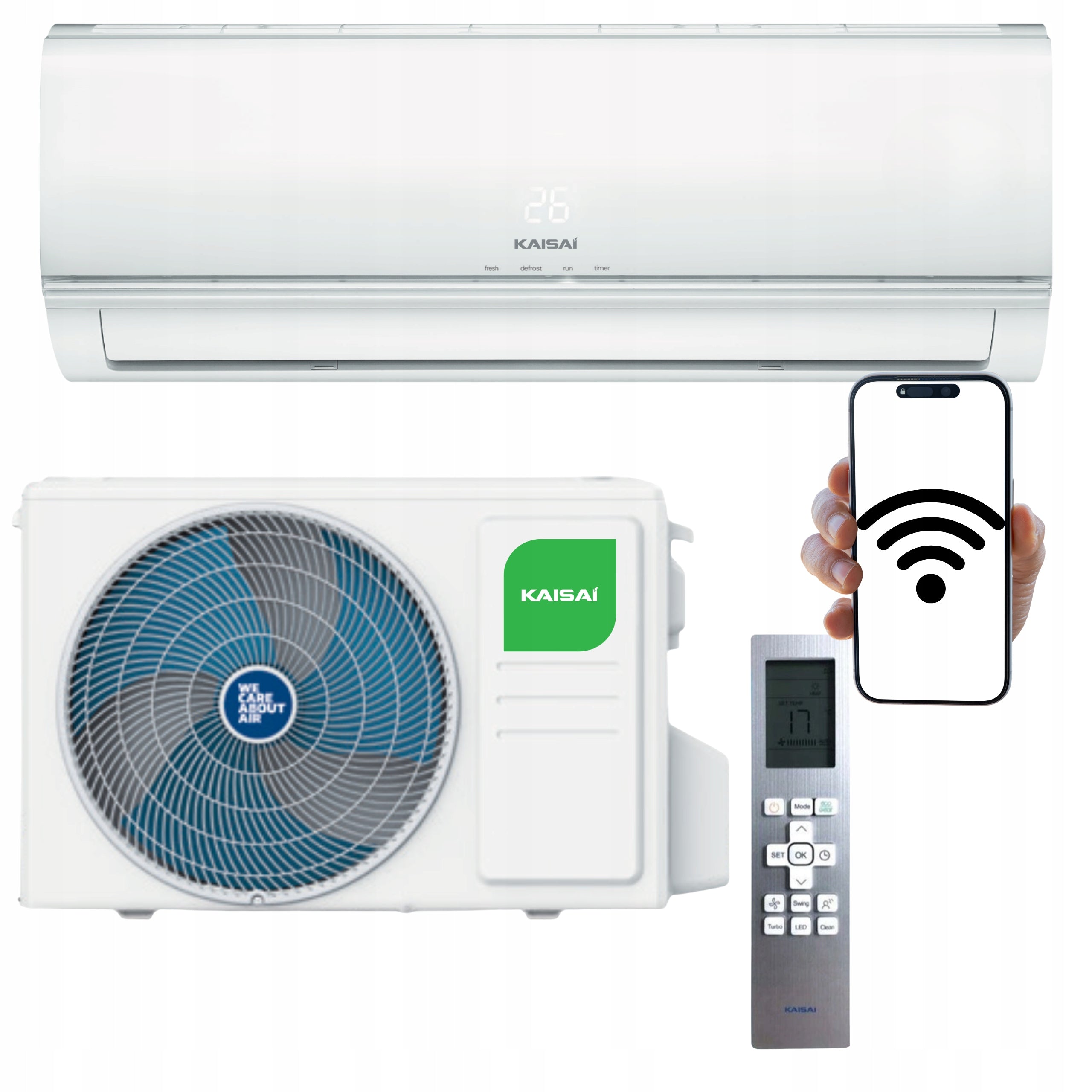 Wall air conditioning KAISAI ECO 5,3kW 50m2 WIFI EFFICIENT QUIET WITH HEATER