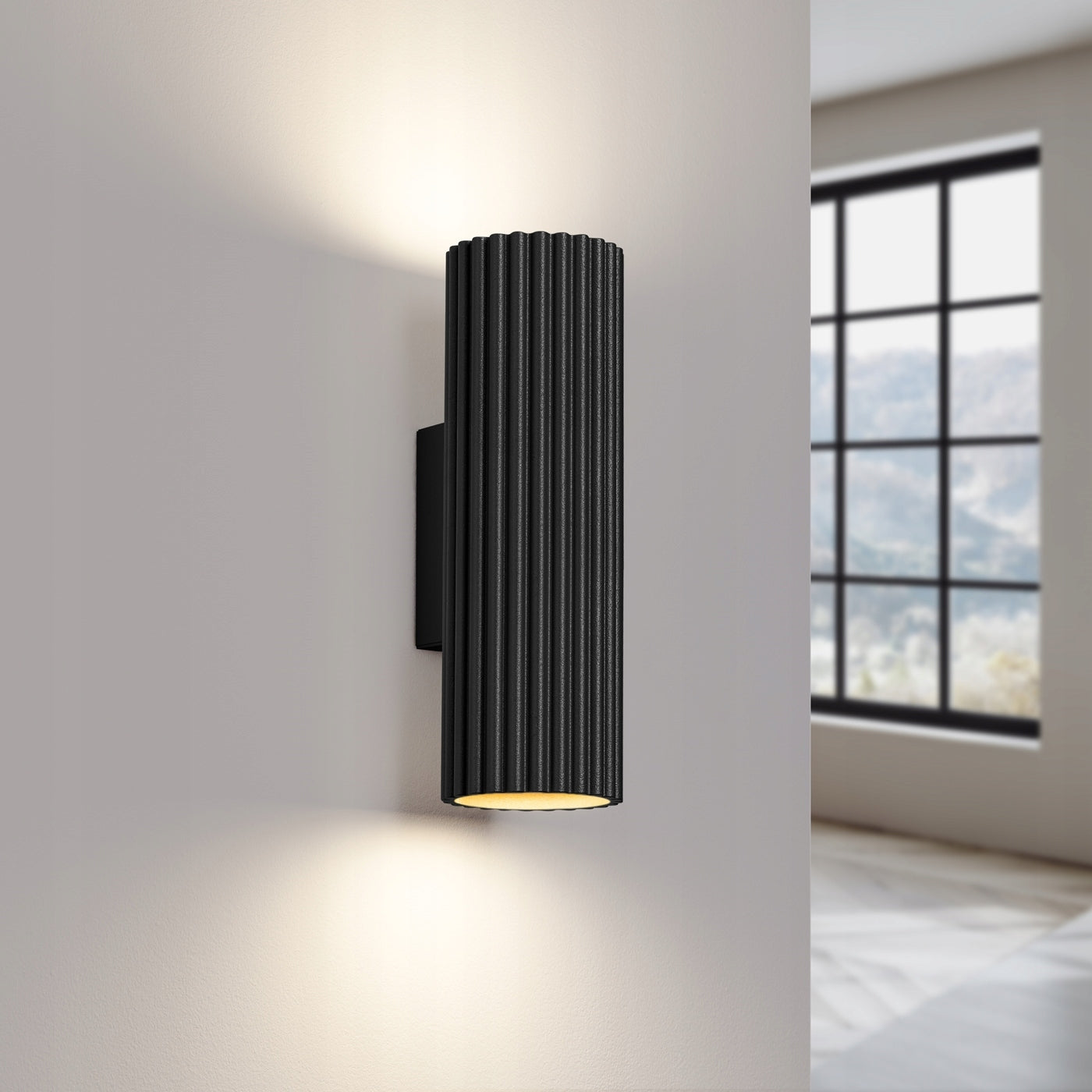 Wall lamp KARBON black fluted tube elegant up-down D20 2P Color black