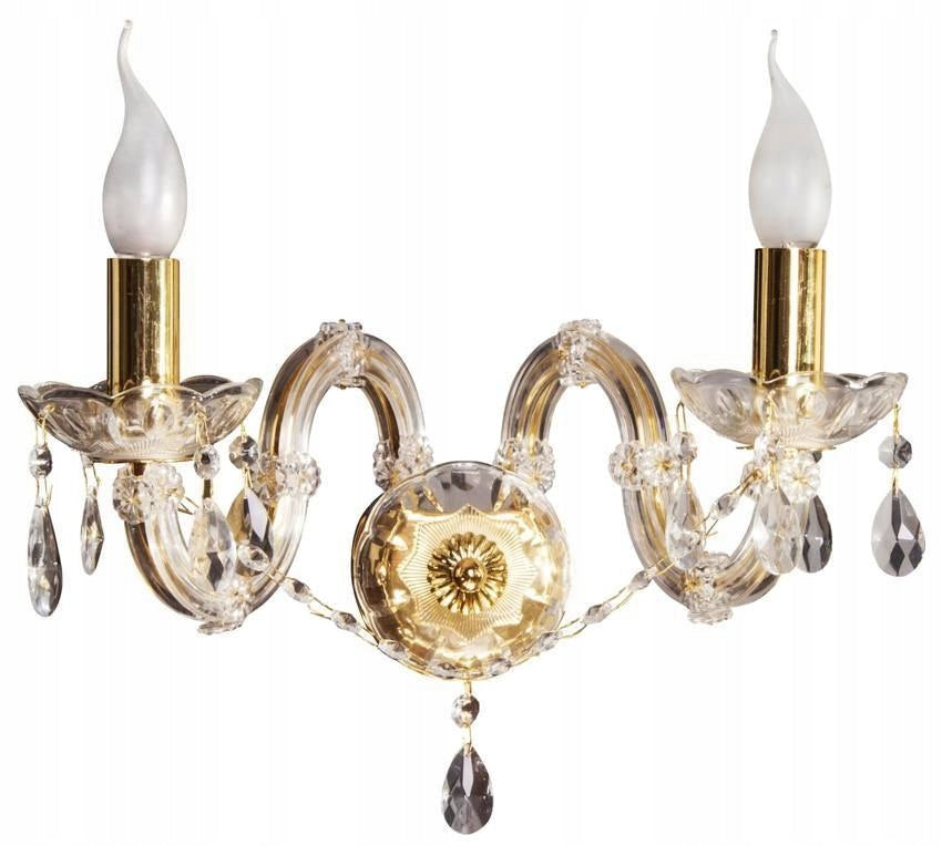 Wall lamp double gold with crystals