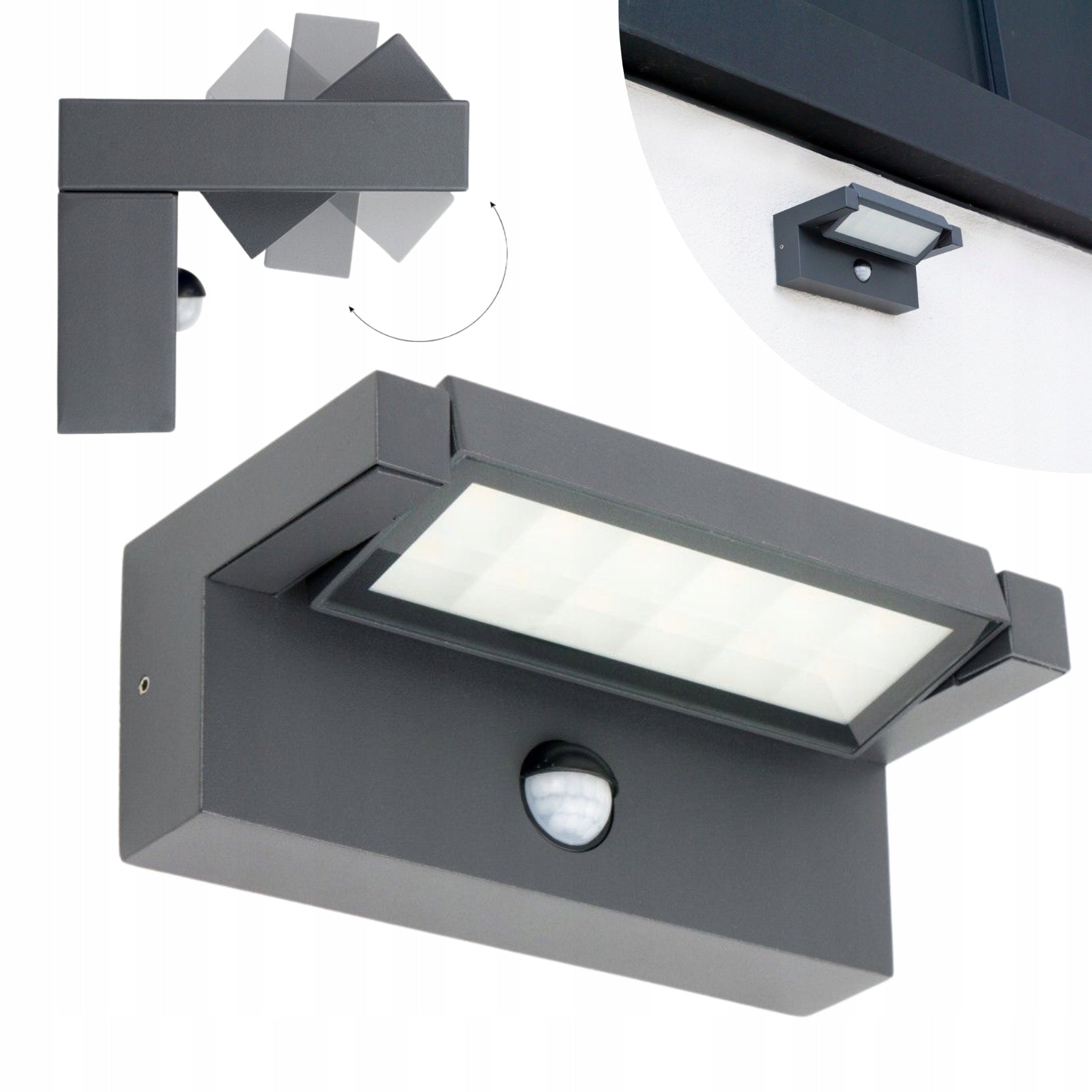 Wall lamp with motion sensor movable LED 21W dark gray IP65 SU-MA