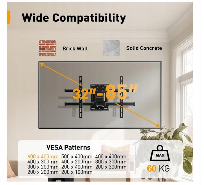 Wall mount for TVs Perlegear 32-85 to 60 kg rotating PGLF6 Manufacturer code 6547