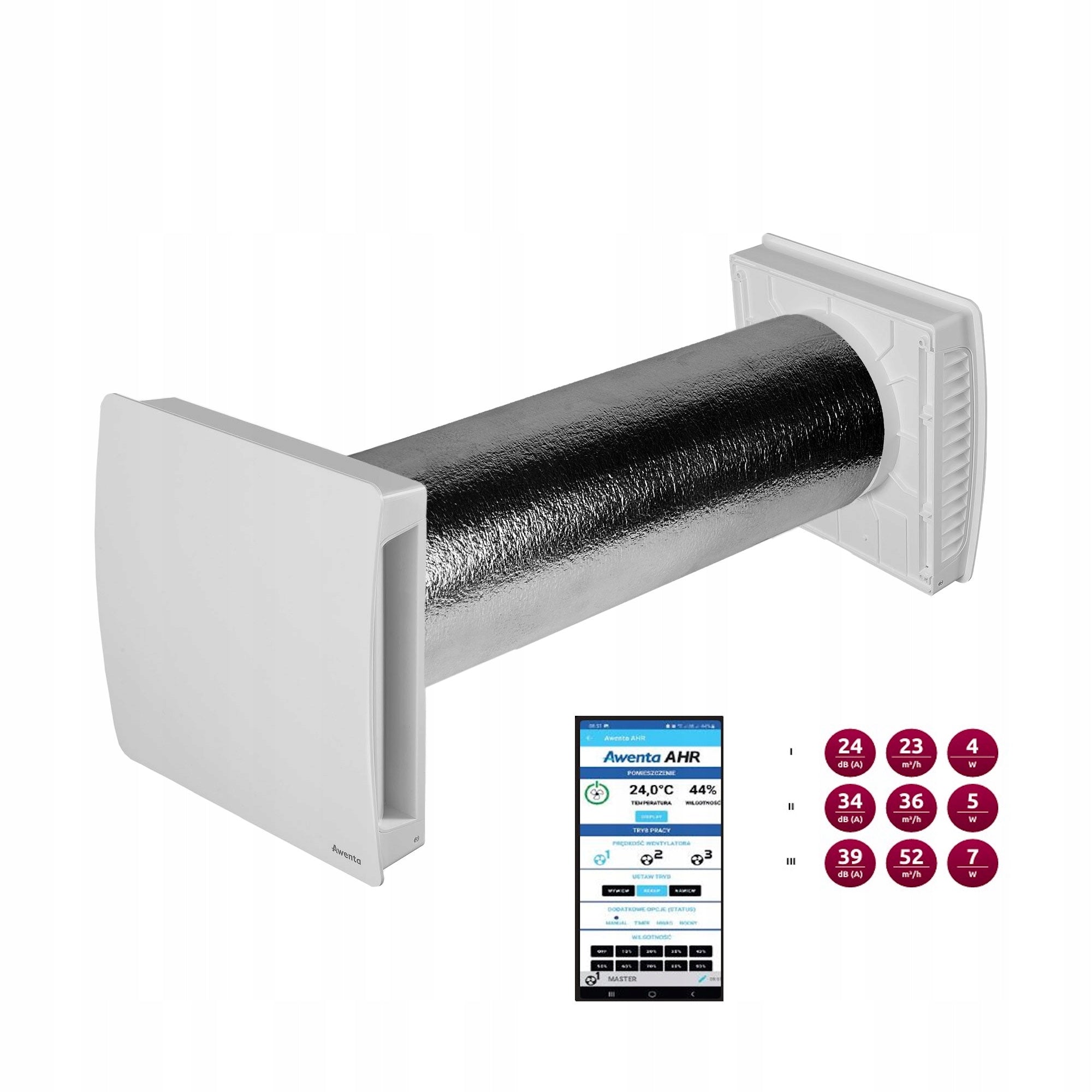 Wall recuperator Awenta AHRE160 EASY Decentralized WIFI recuperation assembly