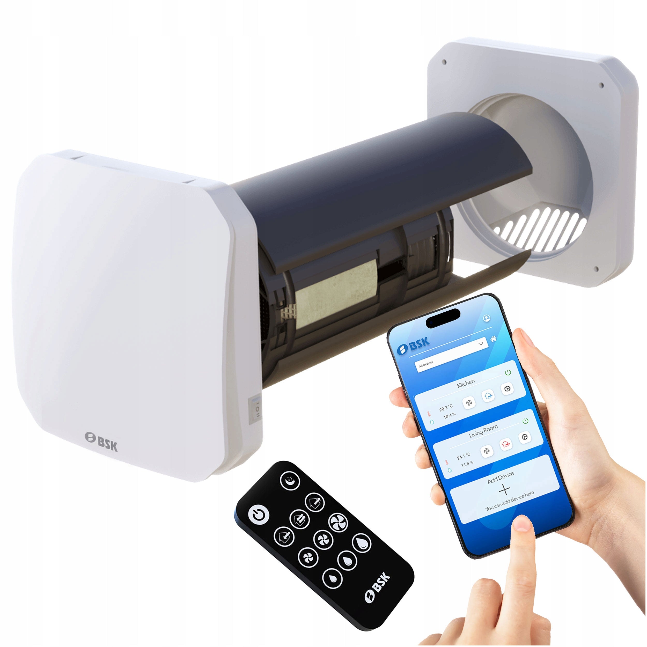 Wall recuperator BSK ZEPHYR 110 remote control 30m3/h WiFi humidity sensor