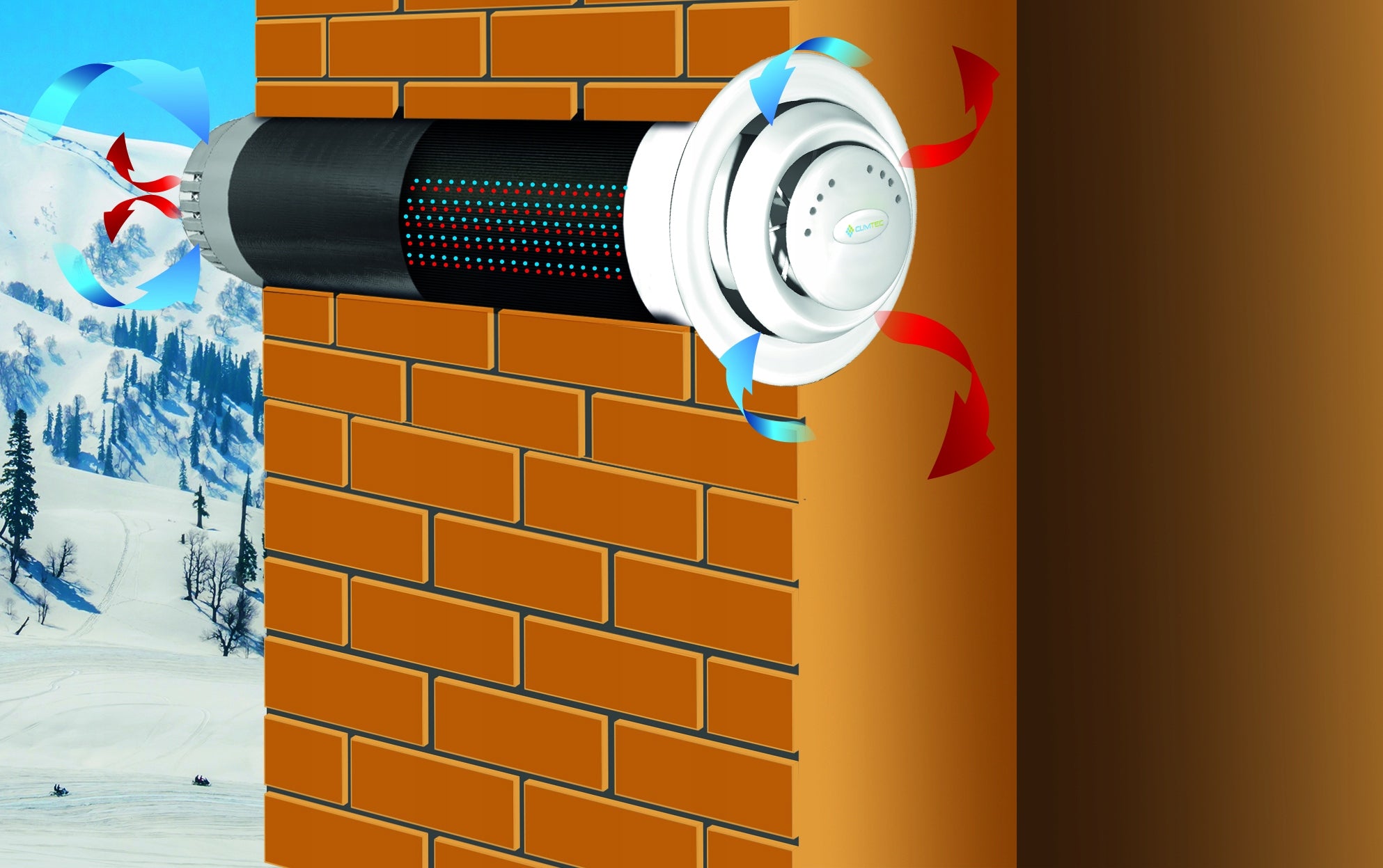 Wall recuperator CLIMTEC RD-125 STANDARD 760 mm Range of energy efficiency classes A+ - G