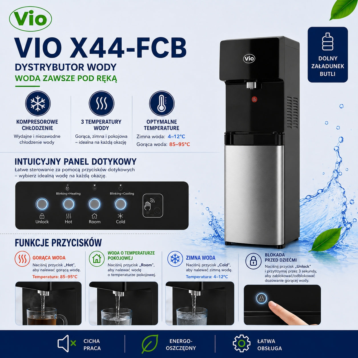 Water Distributor ViO X44-FCB Black For Cylinder Cold Hot Water For Office Manufacturer code 4823129410590