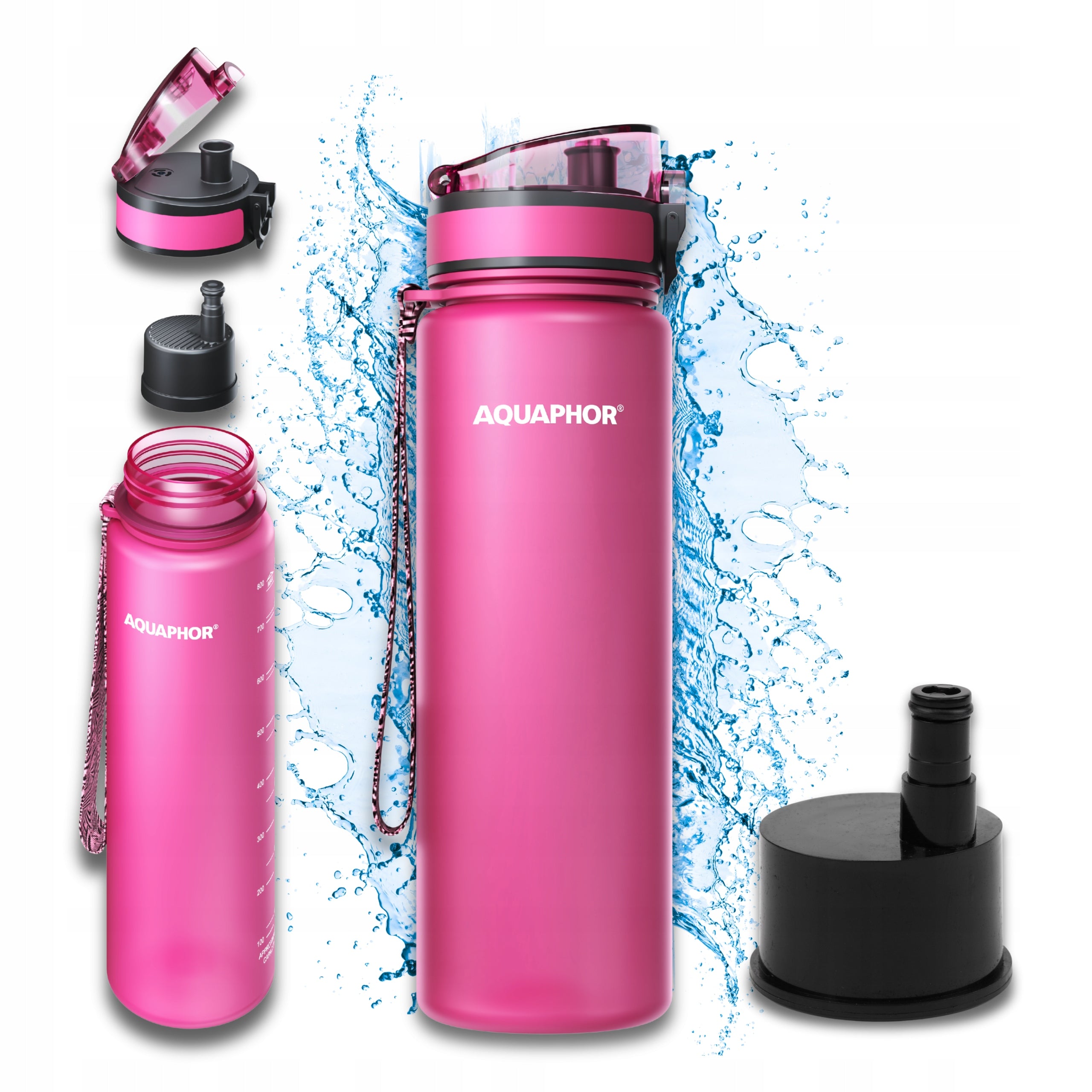 Water Filter Bottle Aquaphor City 800ml Pink Water Bottle for Travel
