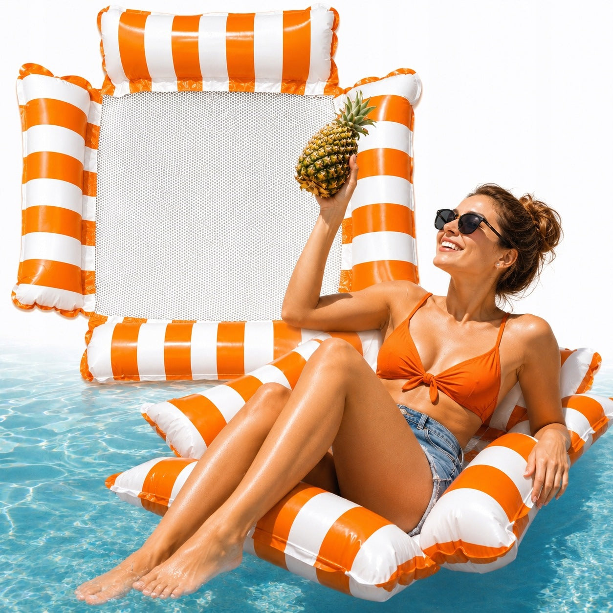 Water Hammock Swimming Mattress Inflatable Sun Lounger with Mesh for Beach Pool