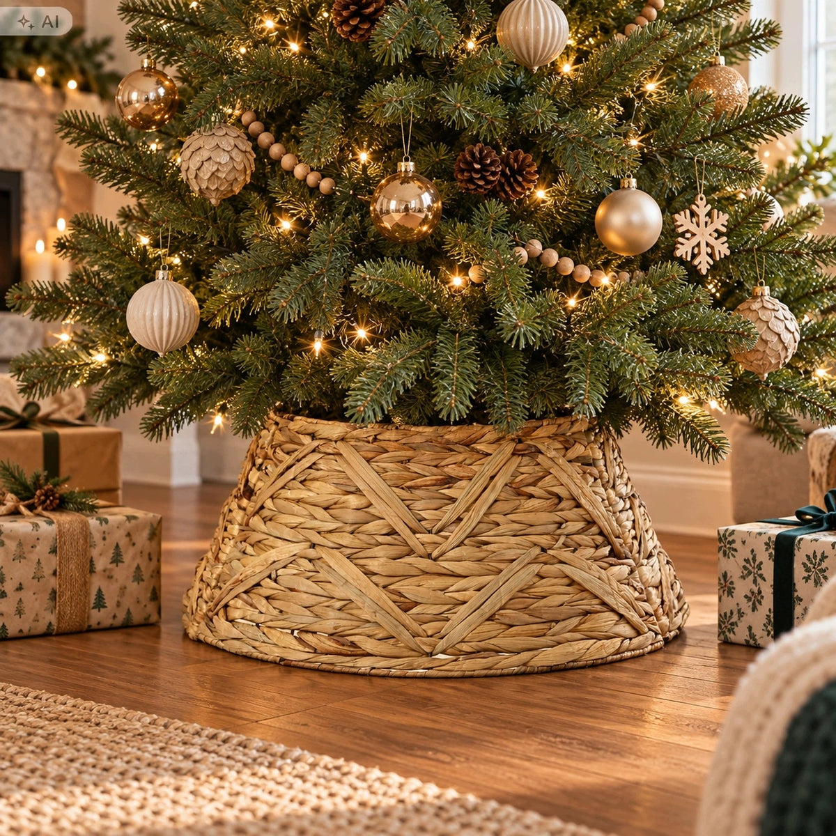 Water Hyacinth Christmas Tree Cover 70 cm Natural Braided Decorative Brand Kaemingk