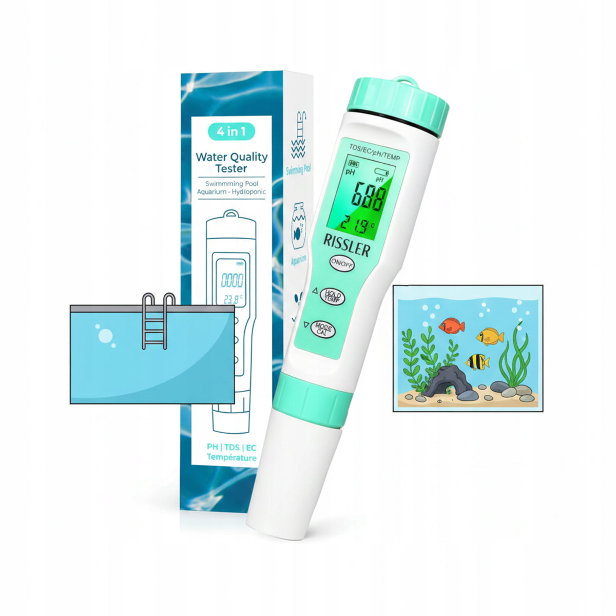 Water Tester PH 4in1 TDS EC Temp Pool Aquarium Precision Rissler Meter