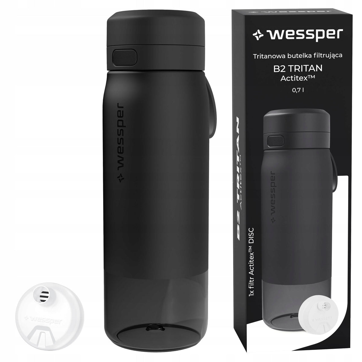 Water bottle with filter TRITAN WESSPER B2 Actitex 700ml