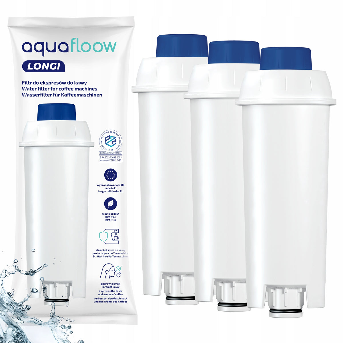Water filter Aquafloow Longi - filter for Delonghi Dinamica machine 3 pcs