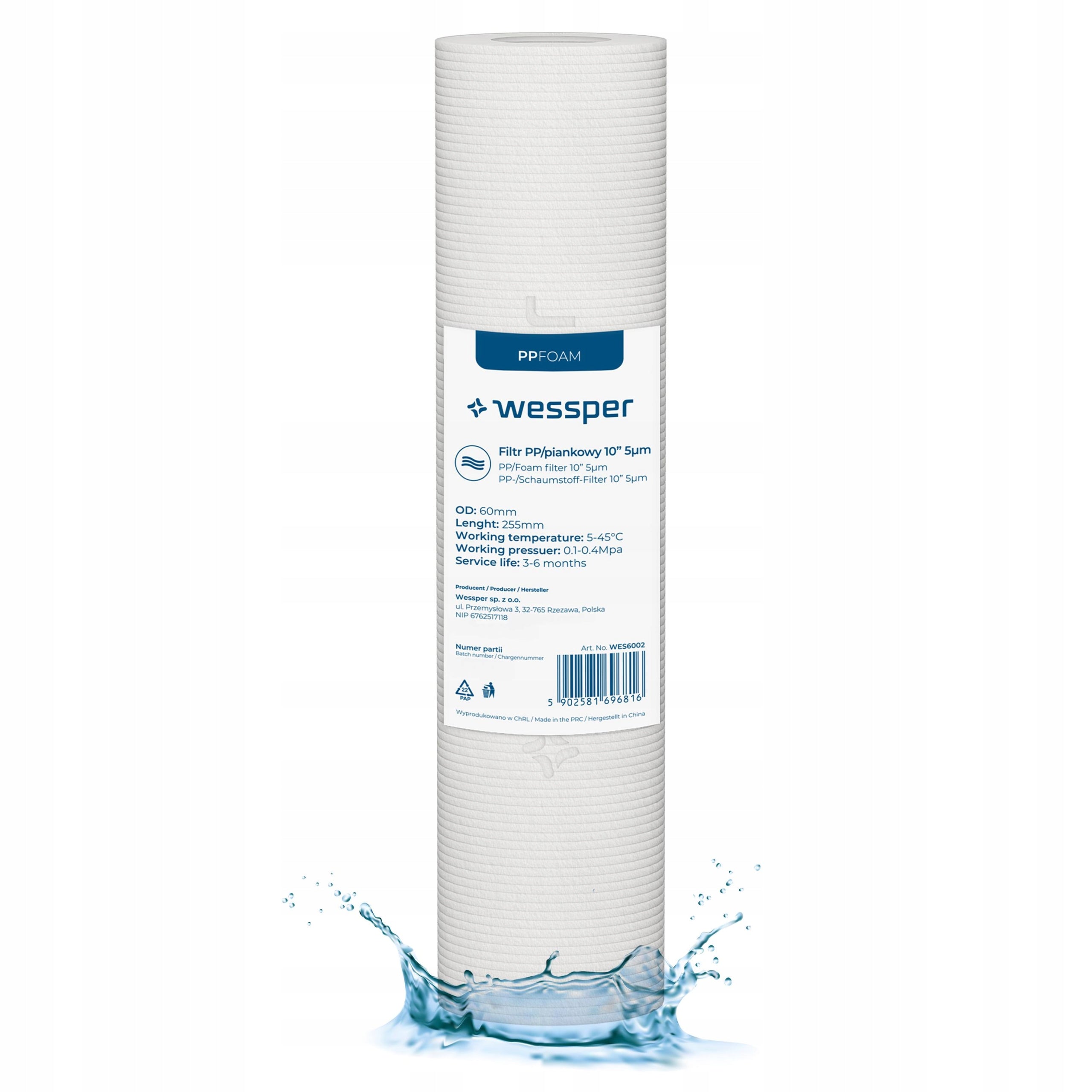 Water filter carbon foam cartridge 10" 5 micron PP5 30 pcs Kind filter cartridge