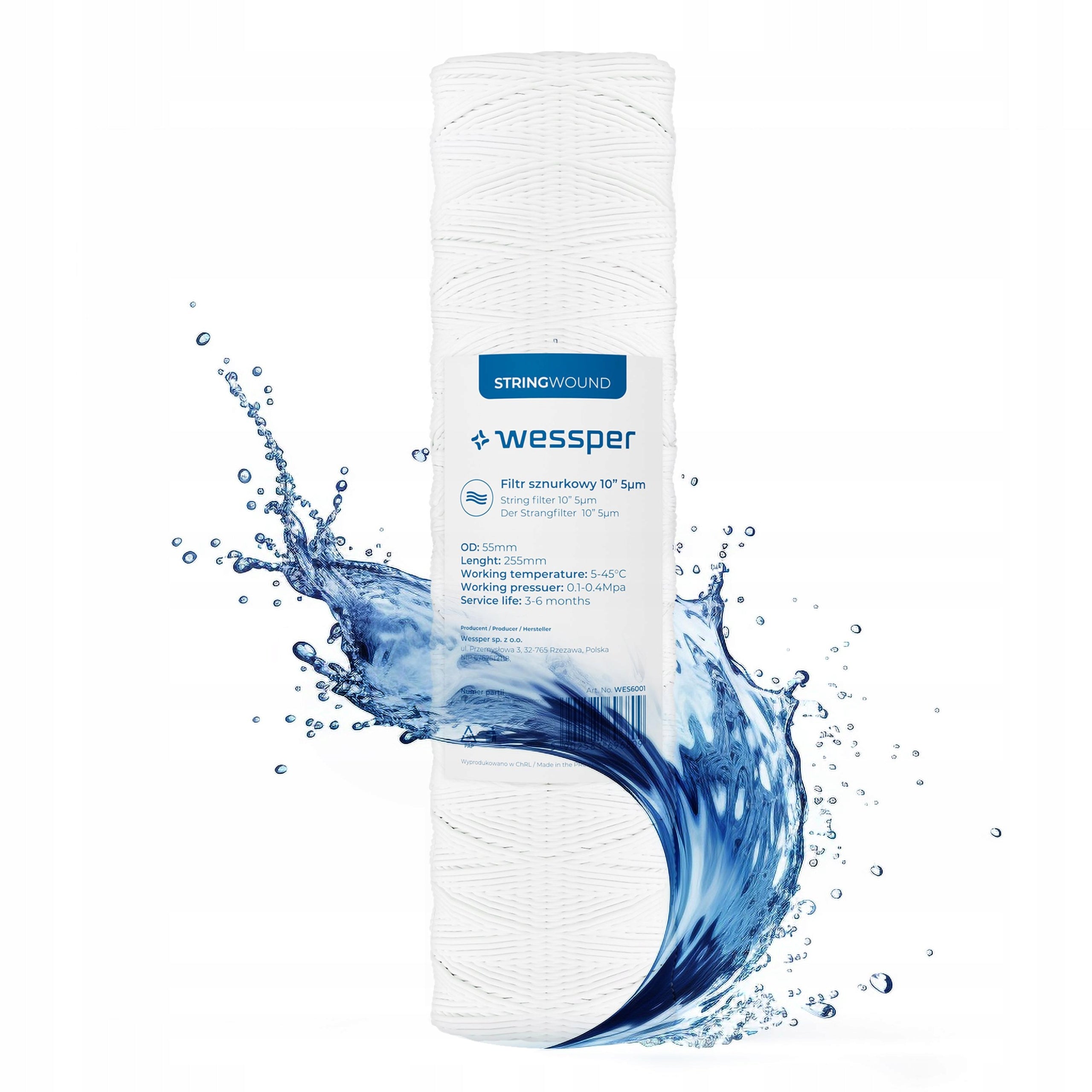 Water filter carbon foam cartridge 10" 5 micron PP5 30 pcs Manufacturer code MW10