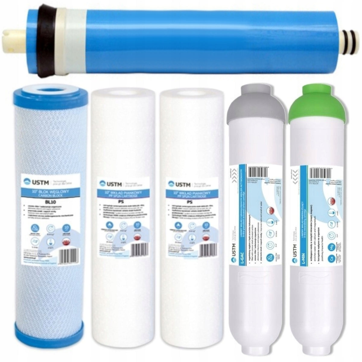 Water filter cartridge set Ustm osmosis RO6 + membrane