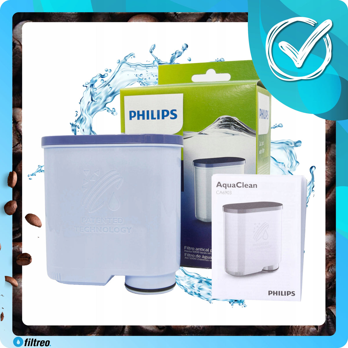 Water filter for AQUA CLEAN Philips saeco CA6903 machines original cartridge Manufacturer code FEWPAQUA
