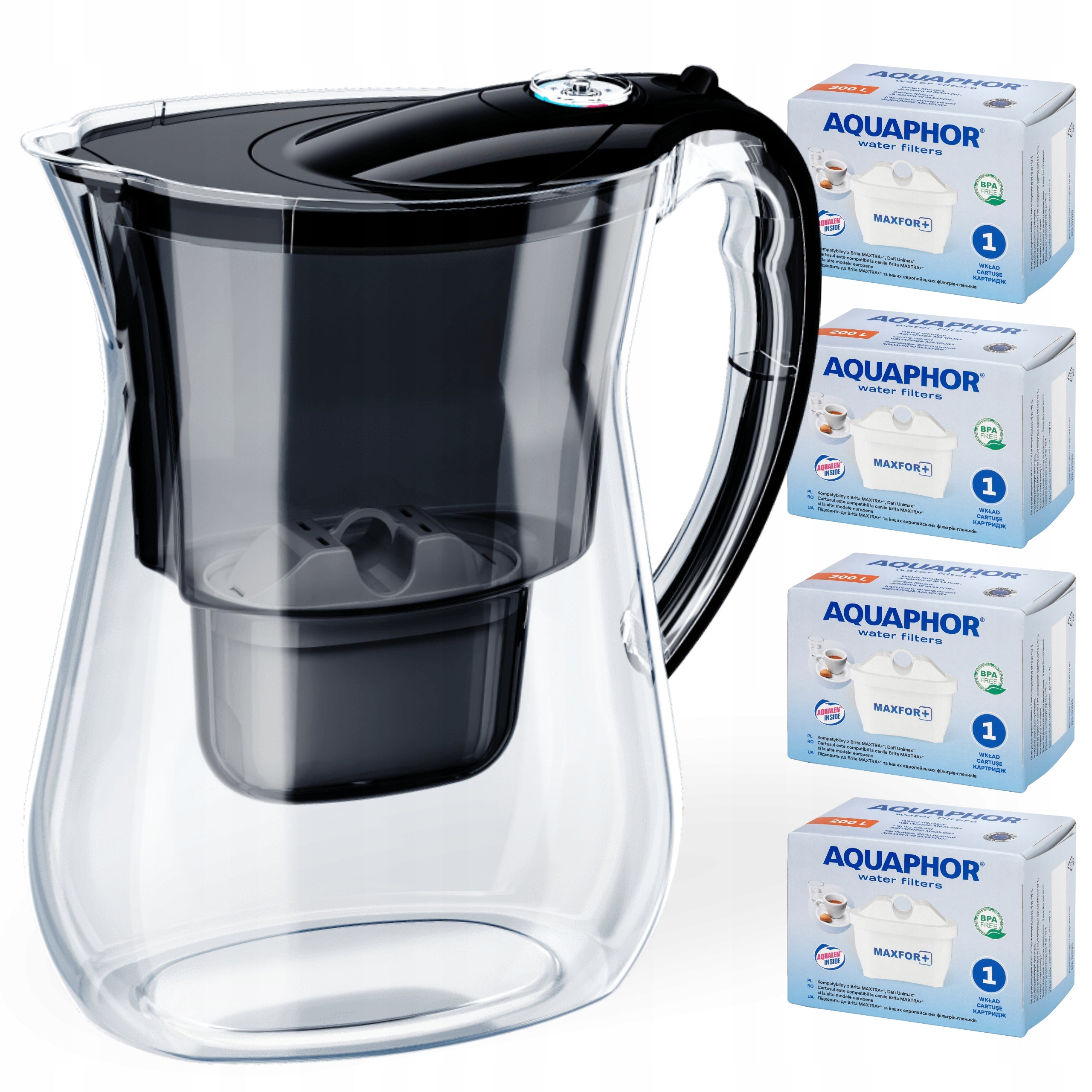 Water filter jug Aquaphor LAGO Black 3.8L, 4 Maxfor+ carbon cartridges