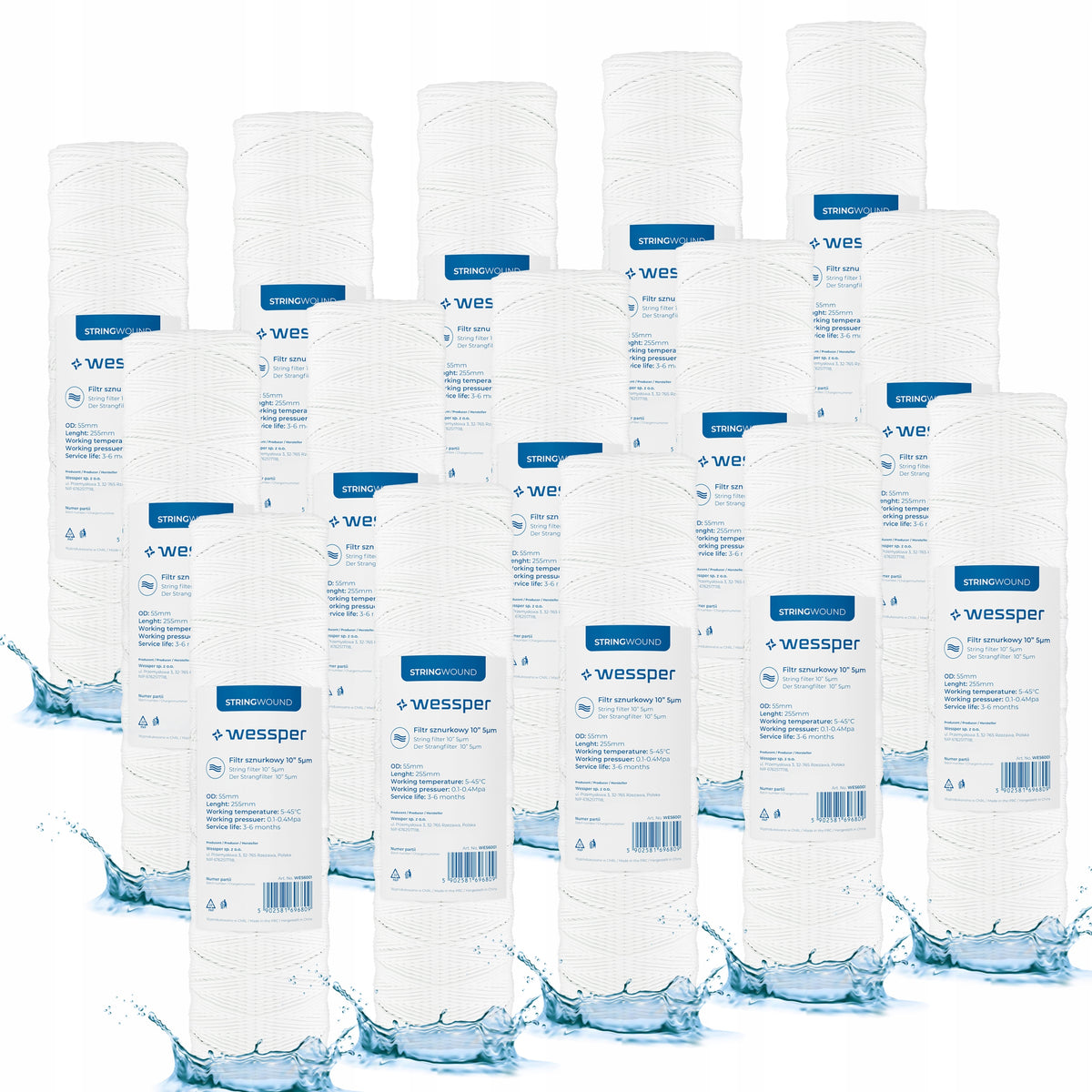 Water filter string cartridge Wessper 10" 5 micron PP5 preliminary 15 pieces