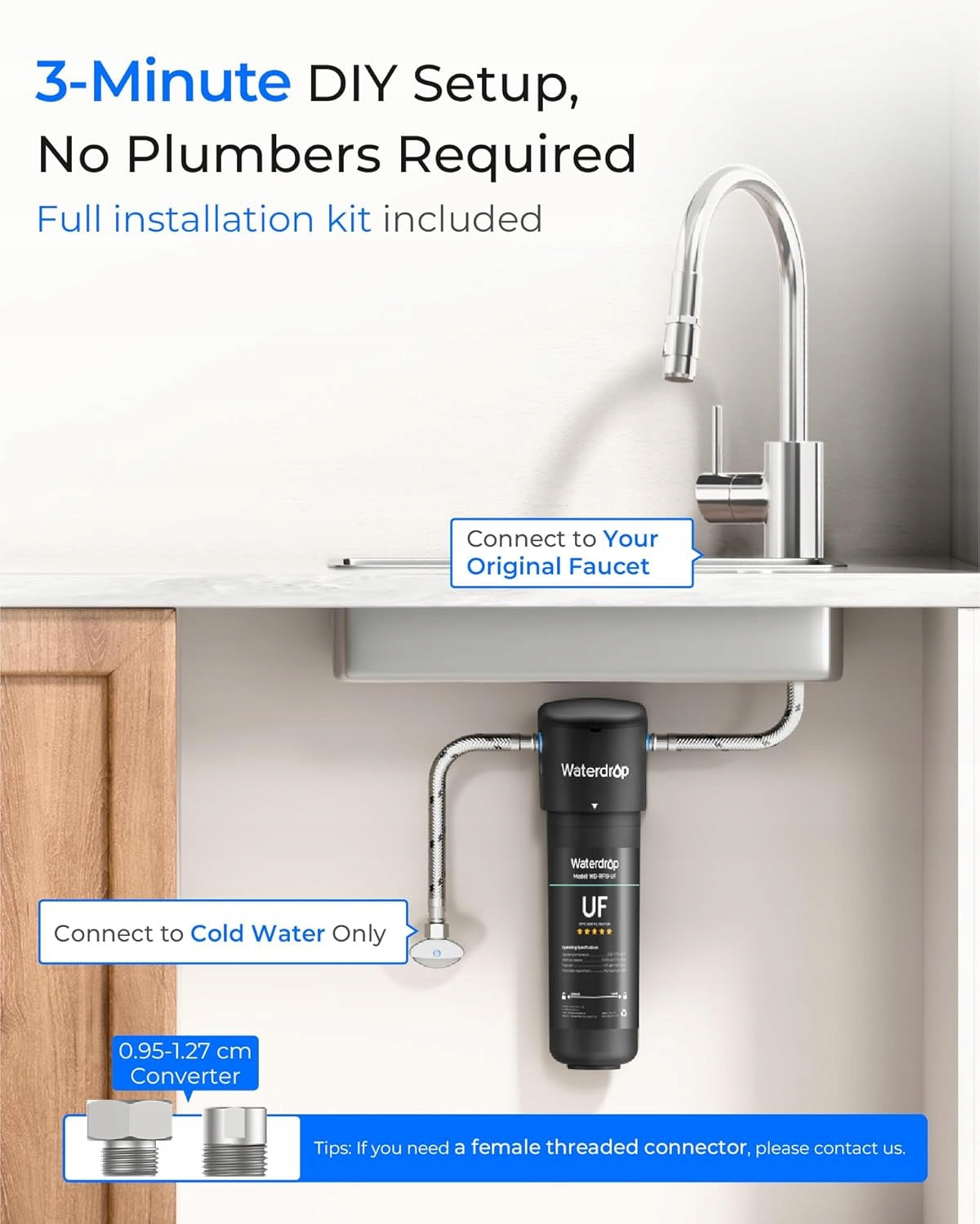 Waterdrop 10UA-UF 0.01 Ultra Filtration Under Sink Water Filter Dominant color black